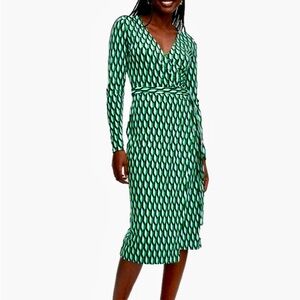Diane Von Furstenberg Green Geometric Long Sleeve Dress